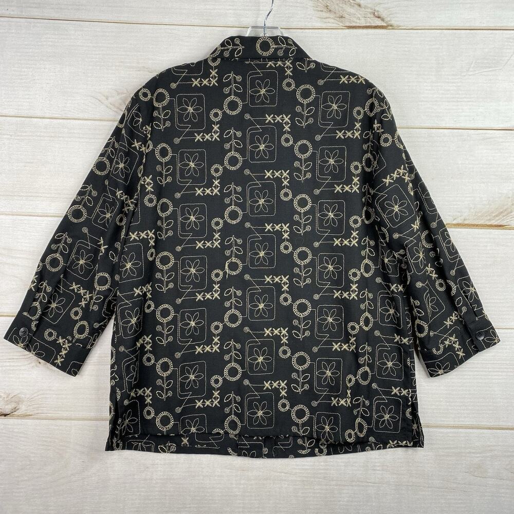 Alfred Dunner Womens Cardigan Jacket 12 Petite Black Embroidered Button Up - Picture 11 of 12